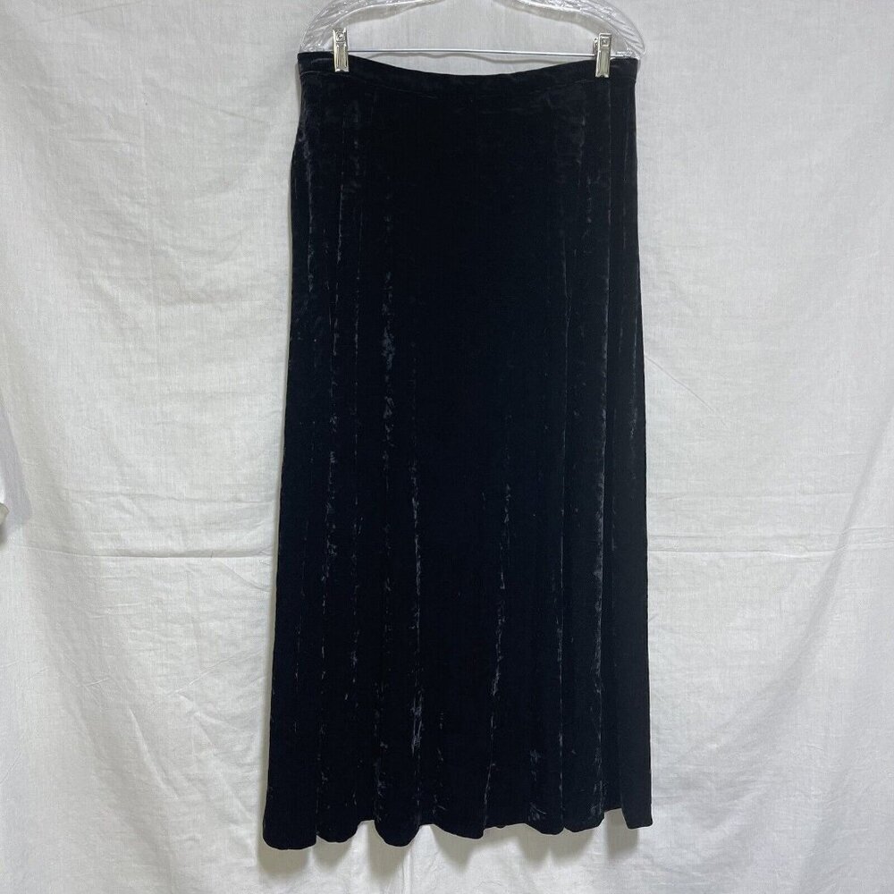 Preston & York Womens 16 Maxi Skirt Black Crushed Velvet Grunge Boho Formal